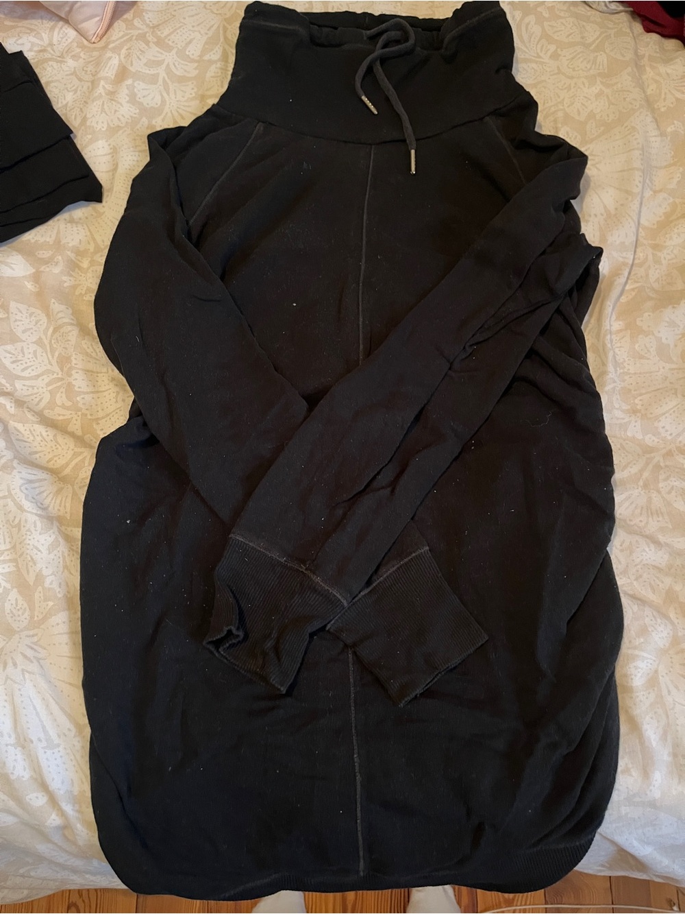 Black Drawstring Funnel Neck Maternity Women's Sweatshirt